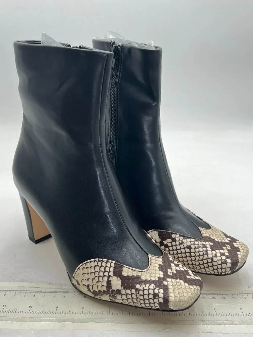 Black Sneaker Square Toe Comfort Chunky Heel Ankle Boots Zipper Booties Winter